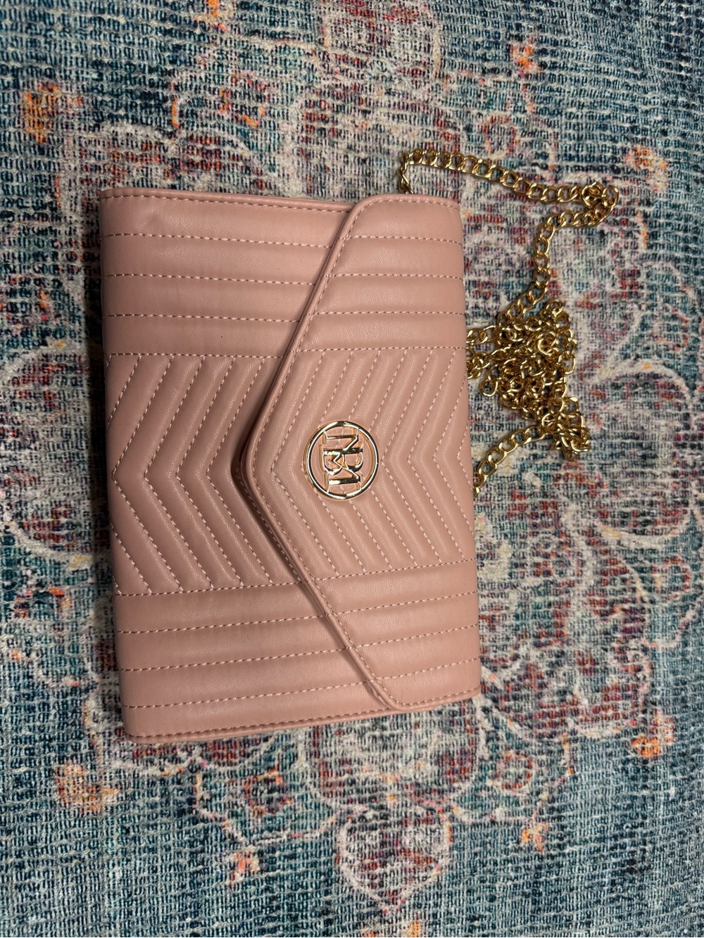 Michael Kors Blush Quilted Crossbody with Gold Chain Strap